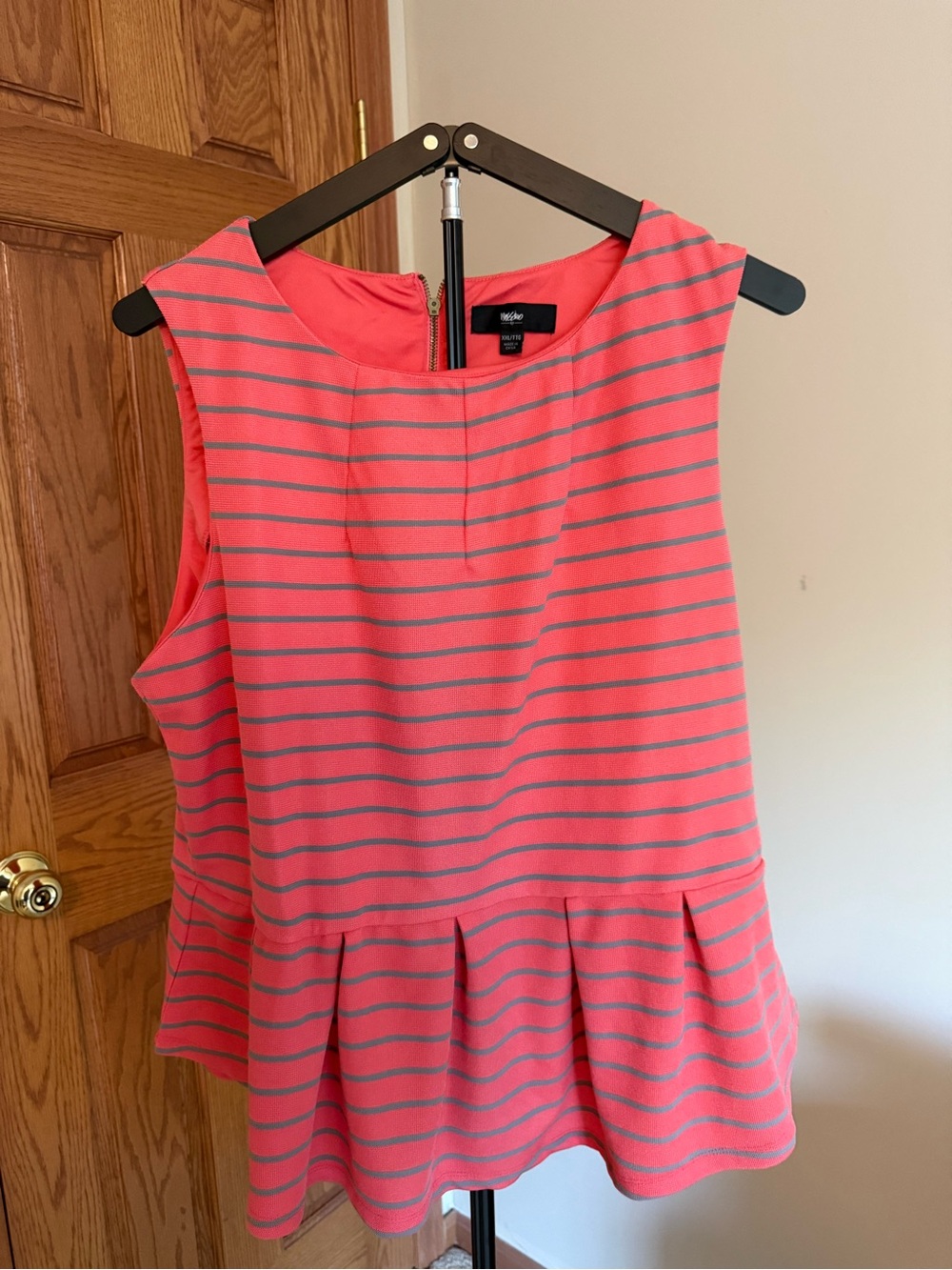 Sleeveless Coral Stripe Peplum Top